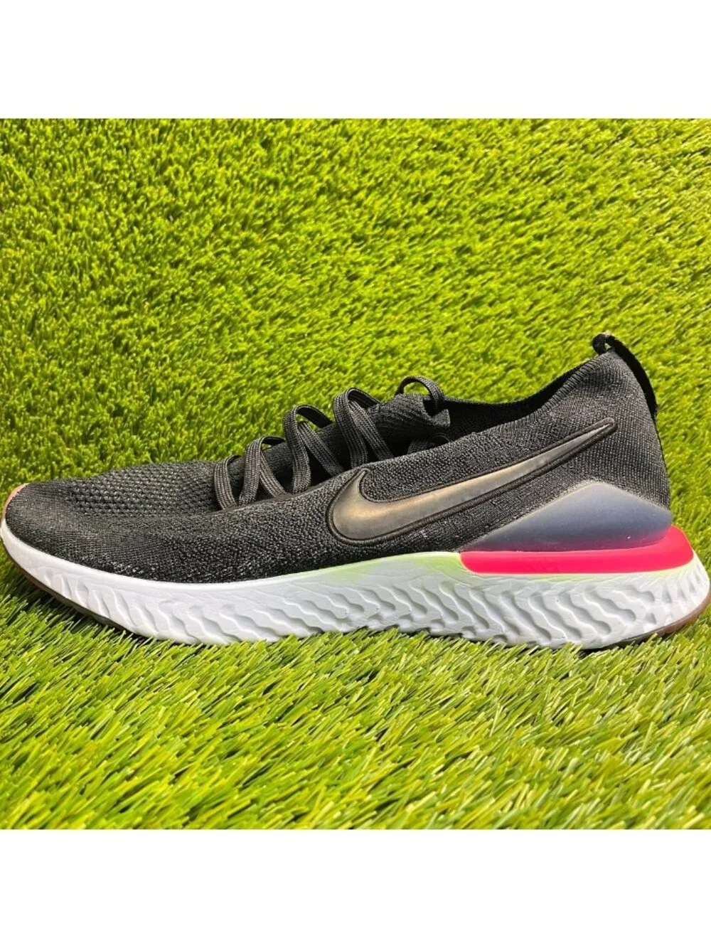 Nike Epic React Flyknit 2 Mens Size 13 Black White Pink Running Shoes Sneakers